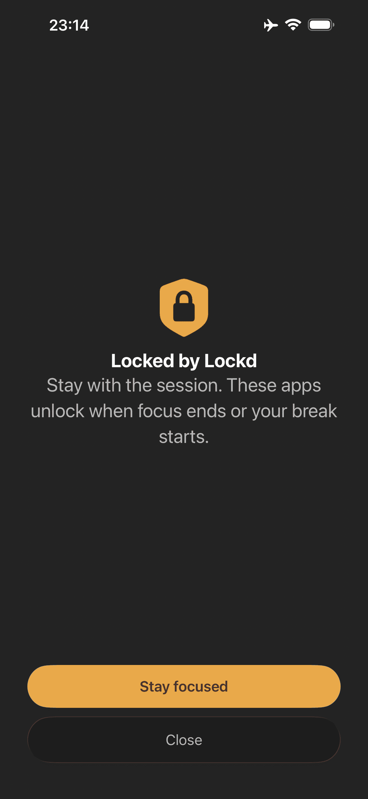Lockd app blocked screen during a focus session